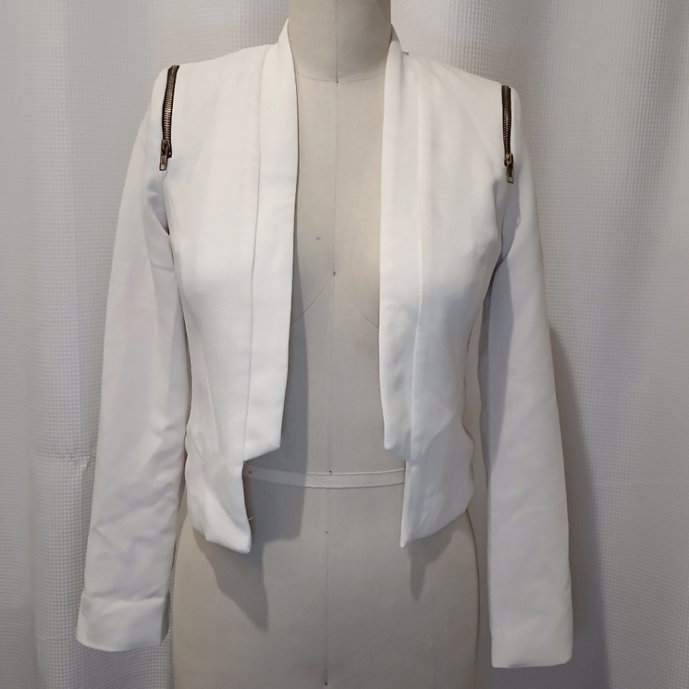 Mustard Seed White Open From Blazer with Zipper Detail Size Small